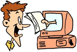 Cartoon showing, hand coming out of computer screen with results on page